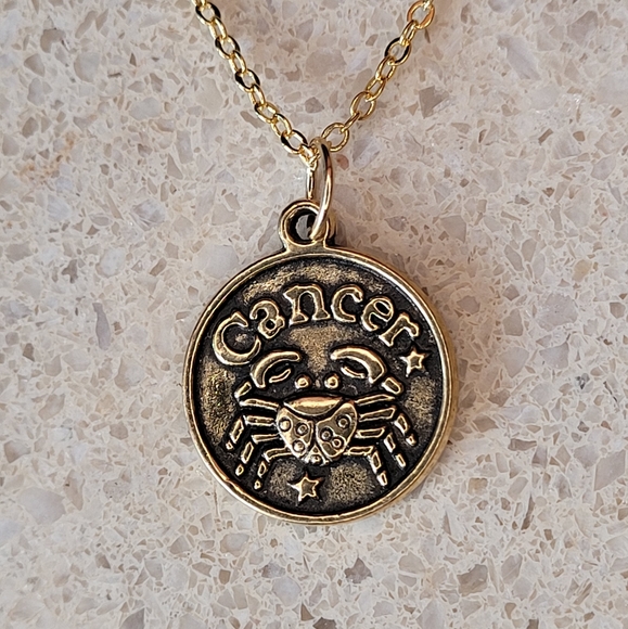 🤍3/$30 ♋️ Cancer Zodiac Sign 18k Gold Plated Necklace - Picture 2 of 5